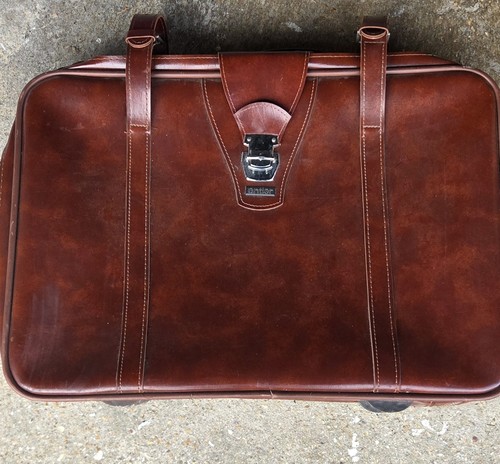 Vintage brown leather suitcase - brown,