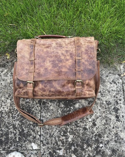 Brown leather look messenger - brown,