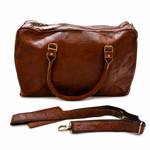 Handmade leather duffle - duffle, bag