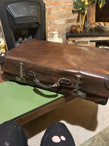 Vintage large leather suitcase - vintage,