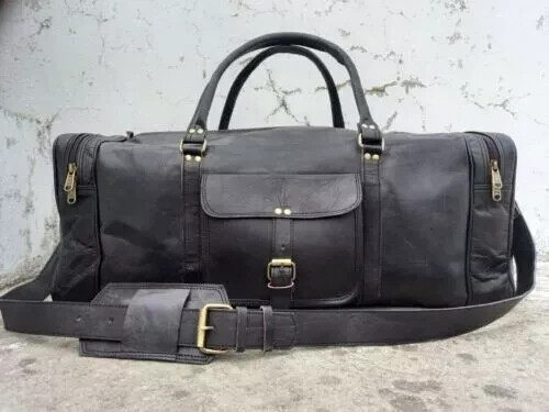 Black leather duffel bag - leather, 24"