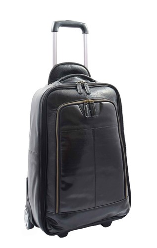 Genuine black leather luggage - black,
